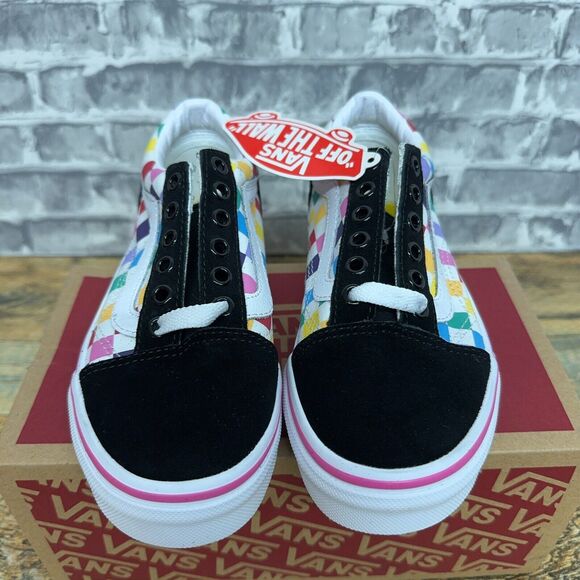 Vans Old Skool Rainbow Checkerboard Black Multicolor Little Kids Size 2.5 K New‎ - Picture 3 of 5